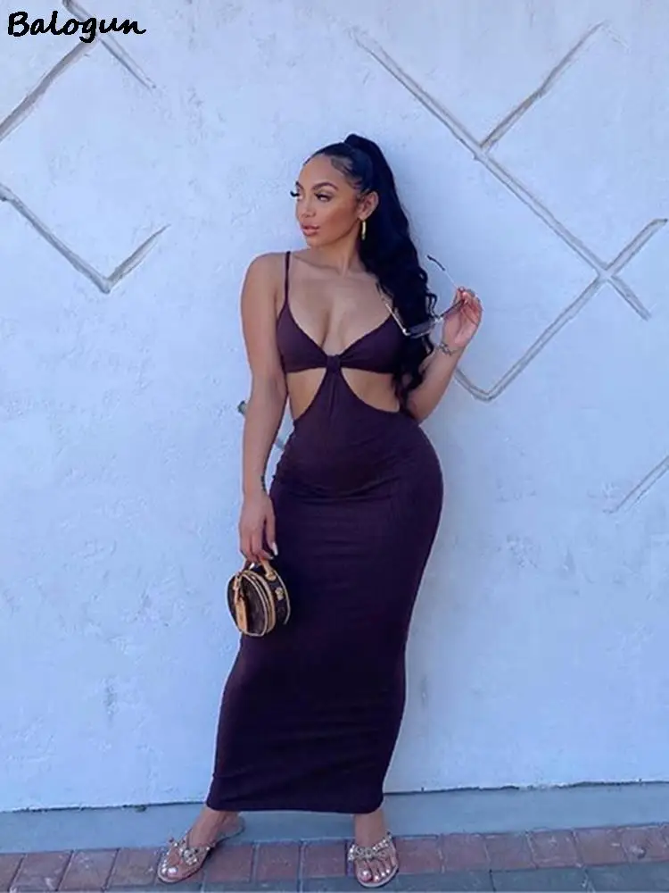 

Balogun Summer Sexy Black Maxi Dresses For Women 2022 Camis Hollow Out Party Dress Female Pink Backless Bodycon Club Long Dress