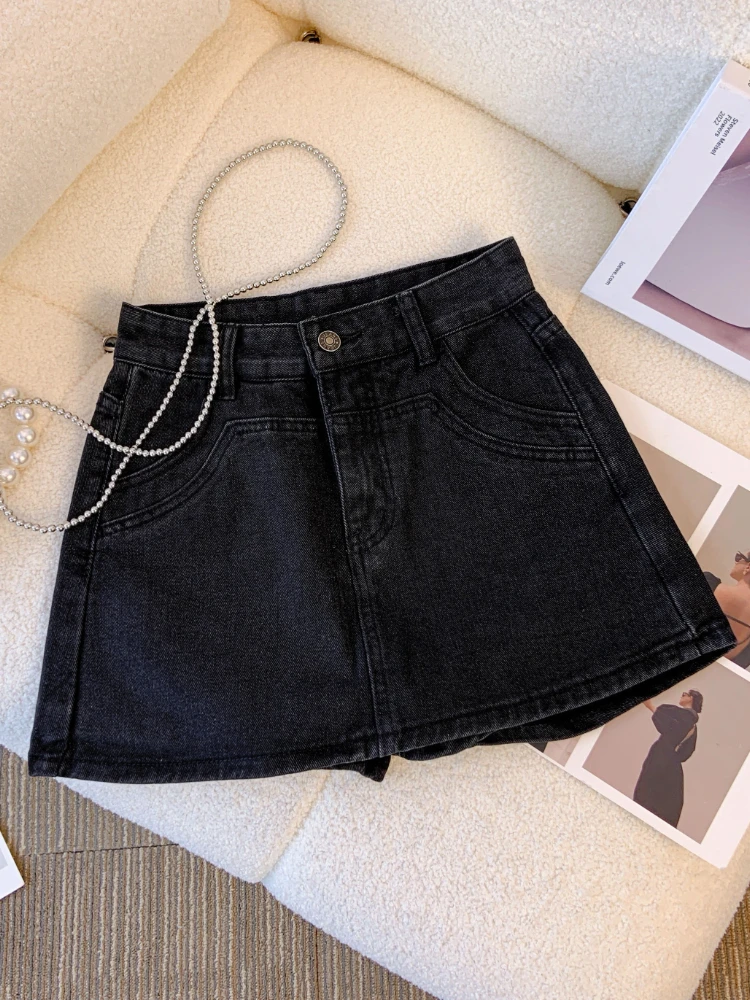 New Summer Women Fashion High Waist Wide Leg Denim Shorts Skirts Lady Casual Solid Color A-line Straight Jean Shorts