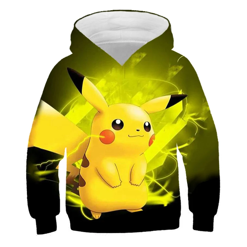 Sudadera con capucha de Pikachu para niños y niñas, suéter con estampado 3D de dibujos animados de Pokemon, Tops divertidos de moda Harajuku, Jersey súper guay para otoño