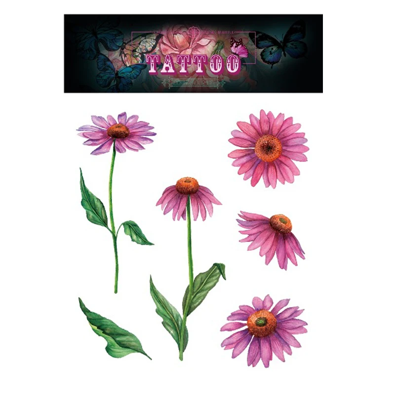 

Waterproof Temporary Tattoos Sticker for Women Girl Chrysanthemum Art Tatoo Flash Tatto Pink Daisy Flowers Fake Tattoo Stickers