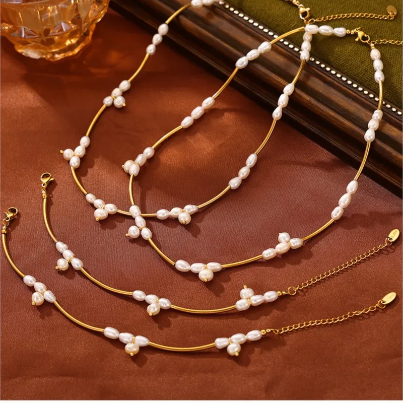 Женский комплект из колье браслета и ожерелья с пресноводным жемчугом