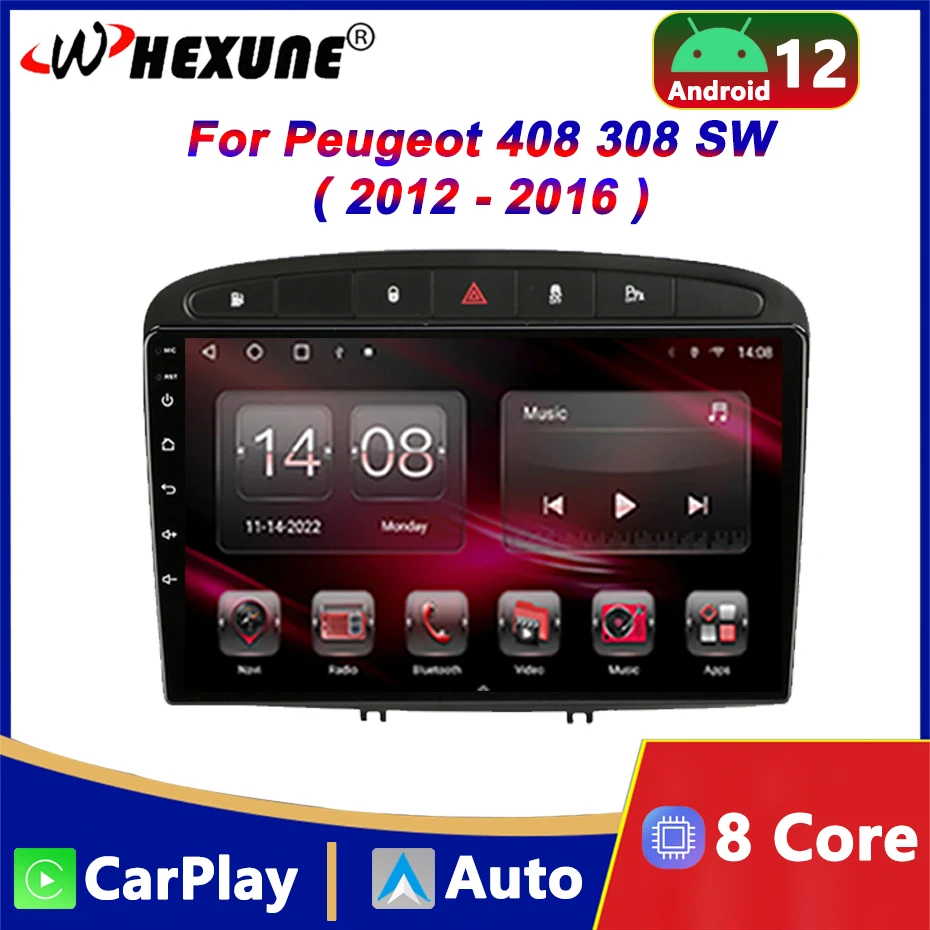 

Автомагнитола 2Din, 4G, Android 12, мультимедийный видеоплеер для Peugeot 308, 308SW, 408, 2012-2016, Wi-Fi, BT, Carplay, GPS-навигатор, головное устройство