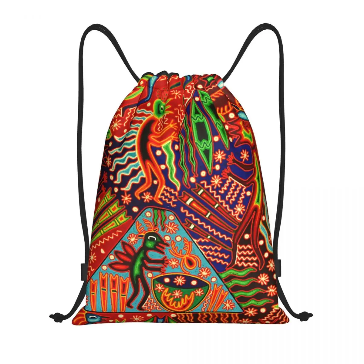 Custom Mexican Colorful Huichol Drawstring Backpack Bags Men Women Lightweight Gym Sports Sackpack Sacks for Shopping