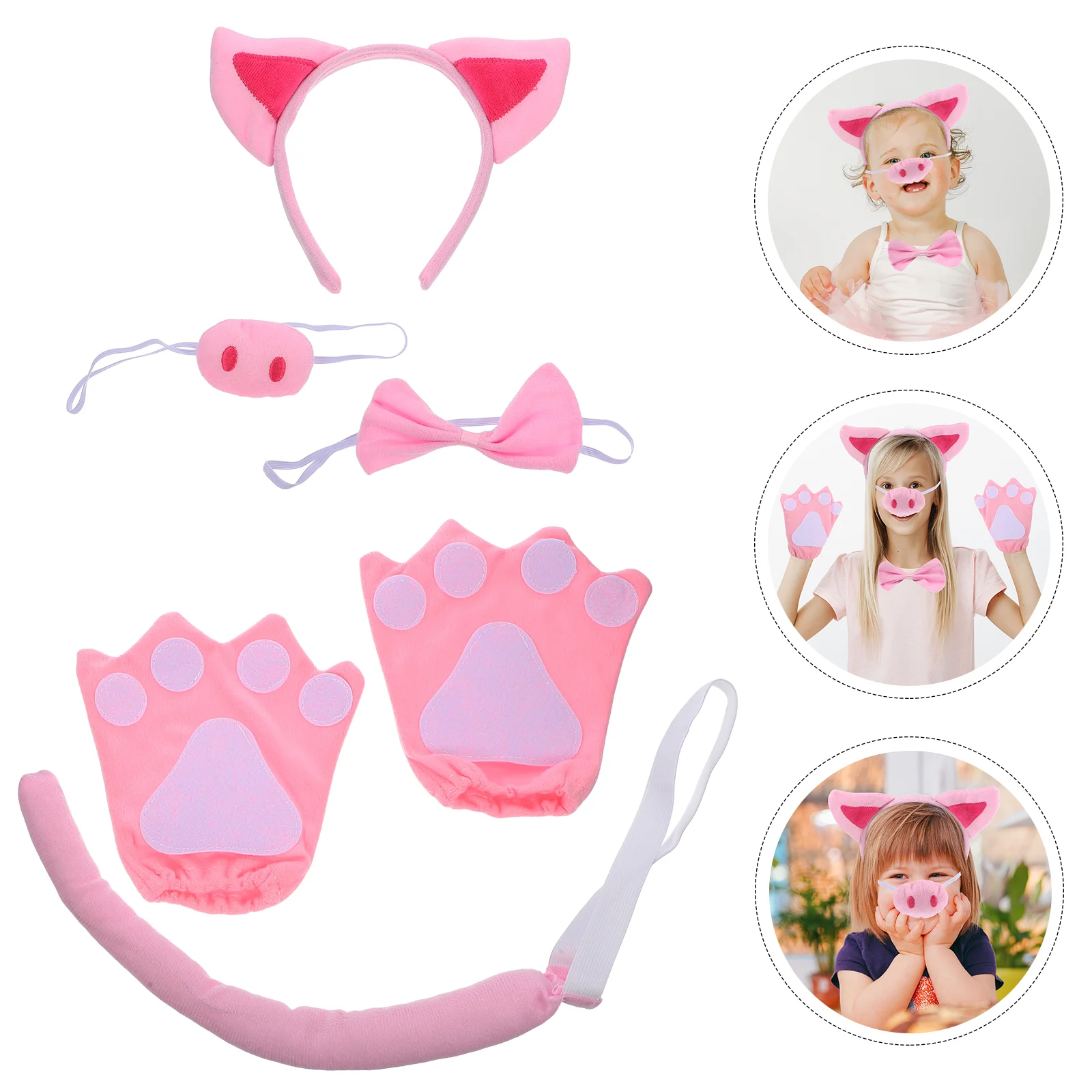 

1 Set Costume Set Ear Headband Nose Tail Bow Tie Gloves