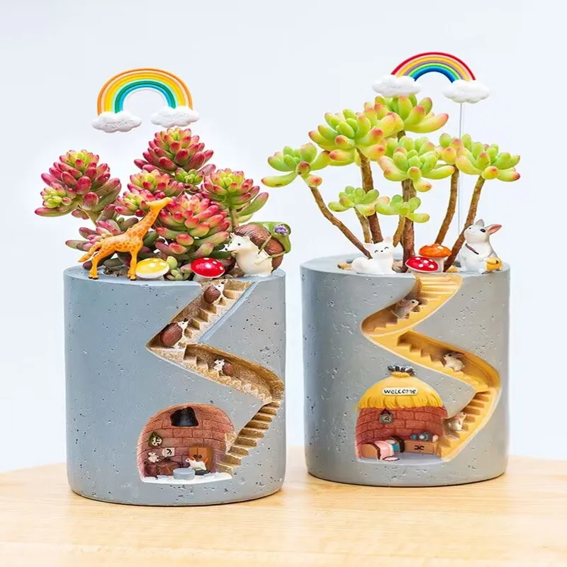 

Креативный полимерный цветочный горшок с животными, органический контейнер для посадки воды, кролик, ежик, декоративный горшок, настольное ...