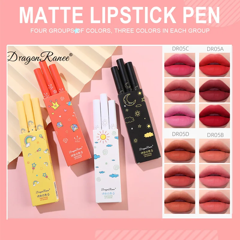 

3pcs/set Lipstick Set Matte Silky Velvet Moisturizing Waterproof Rich Color Lipstick Combo Lips Makeup COSMETICS TSLM1