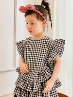 imakokoni kids 2022 original childrens clothing lace plaid blouse summer all match sleeveless vest 22896