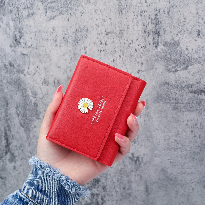 

Women New Fashion Short Wallets PU Coin Purse Simple Zipper Money Bag Wallets Design Small Daisy Cute Card Holder
