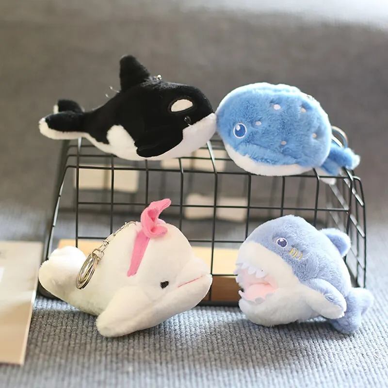 

Cute Blue Shark Dolphin Seal Killer Whale Keychain Pendant Doll Stuffed Plush Toy Kids Gift Cartoon Small Mini Marine Animal