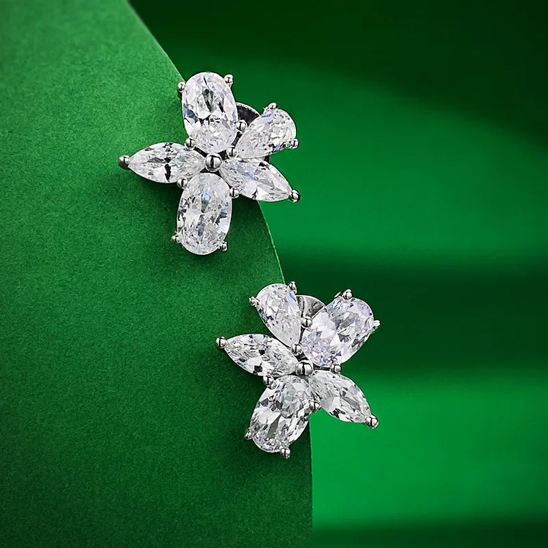 

SpringLady 100% 925 Sterling Silver Pear Oval Cut Lab Sapphire Gemstone Flower Ear Studs Earrings Wedding Party Jewelry