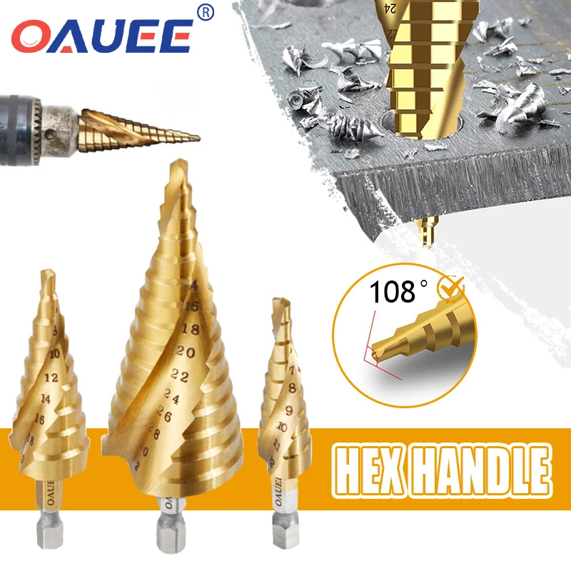 

Oauee 4-12/20/32mm HSS Spiral Straight Grooved Titanium Coated Step Drill Bit High Speed Steel Wood Metal Hole Cutter Drilling