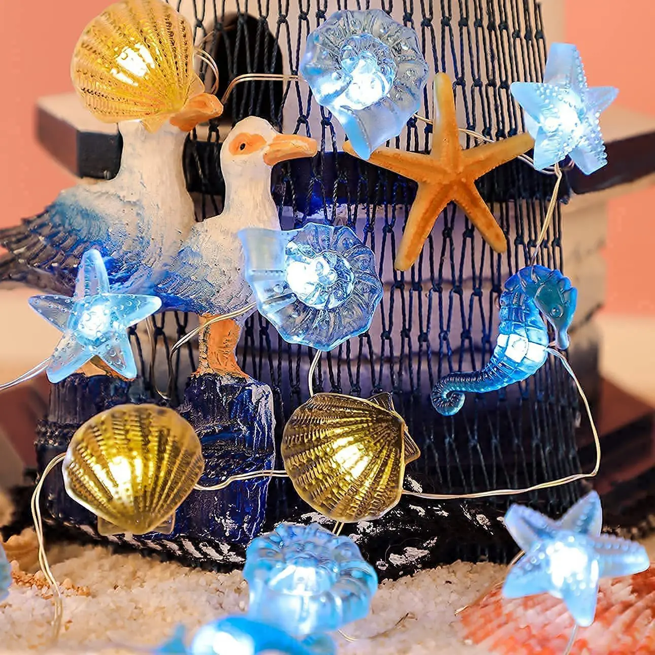 20 LED Shell Seahorse Garland String Lights Under The Sea Party Decor Sea Animals Lighting Strings Ocean Birthday Party Supplies