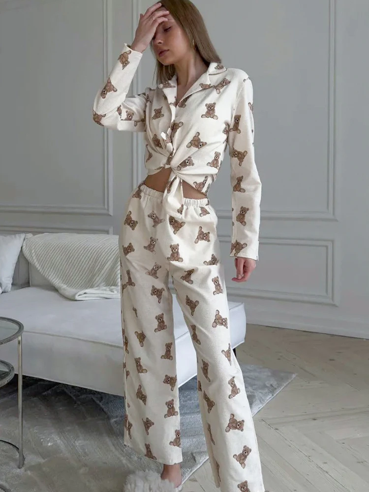 Linad женский костюм из 2 предметов одежда для сна с длинным рукавом и принтом