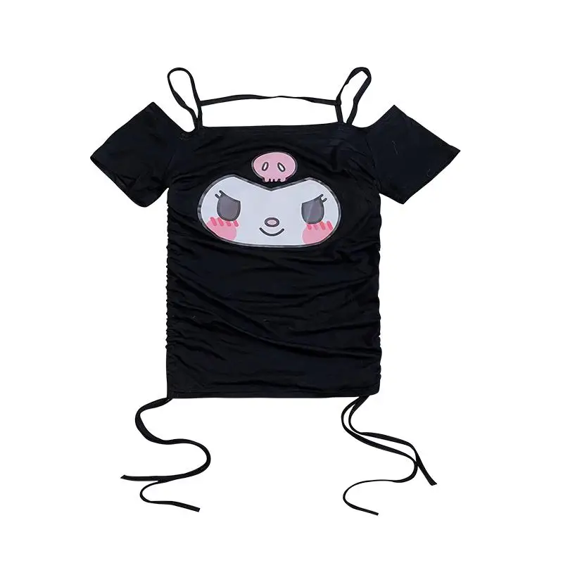 

Sanrios Hellokittys Kuromi Cinnamoroll My Melody Cartoon Anime One Line Collar Short Sleeved Shirt Sexy Hottie T-Shirt