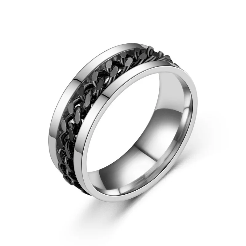 

New Cool Stainless Steel Rotatable Couple Ring High Quality Spinner Chain Rotable Rings for Women Man Punk Jewelry Party Gift
