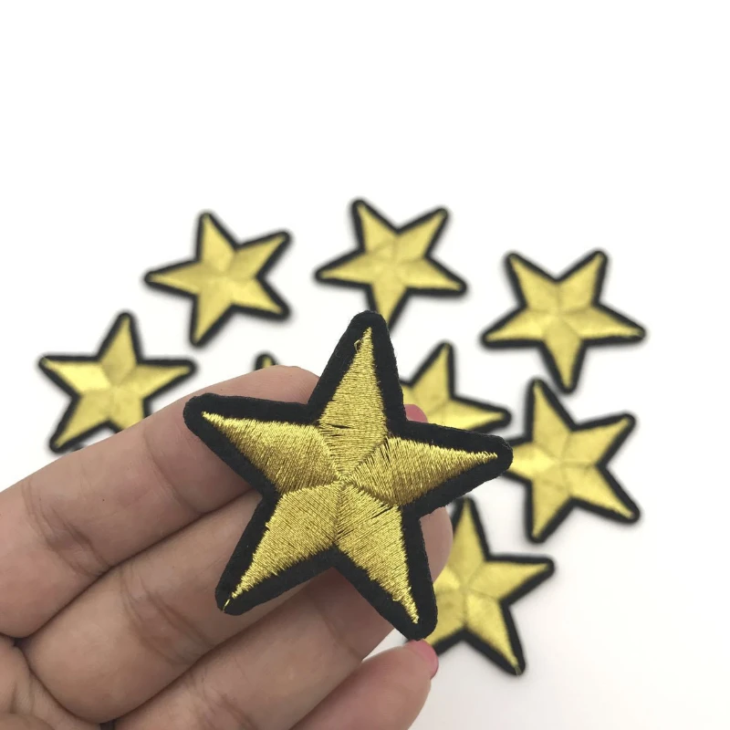 

Cheap Gold/Silver Five Pointed Star Embroidered Patches Diy Clothing Thermoadhesive Patches Iron on Embroidery Sewing Applique