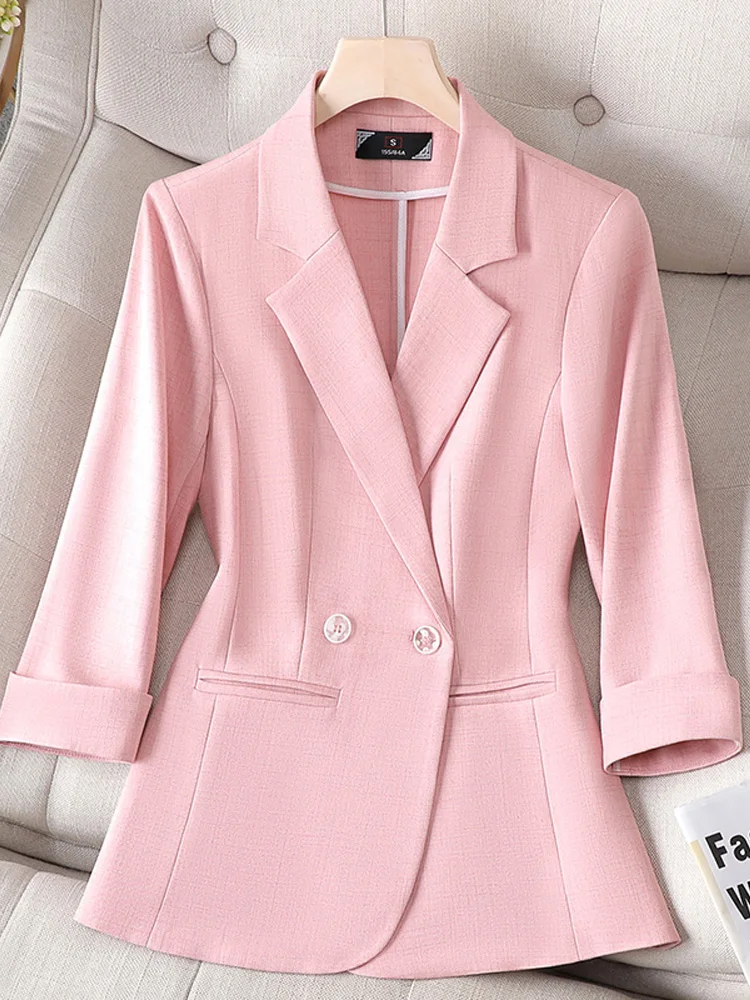 

Повседневный офисный женский официальный Блейзер, Женская деловая одежда, куртка розового, черного, синего, бежевого цветов
