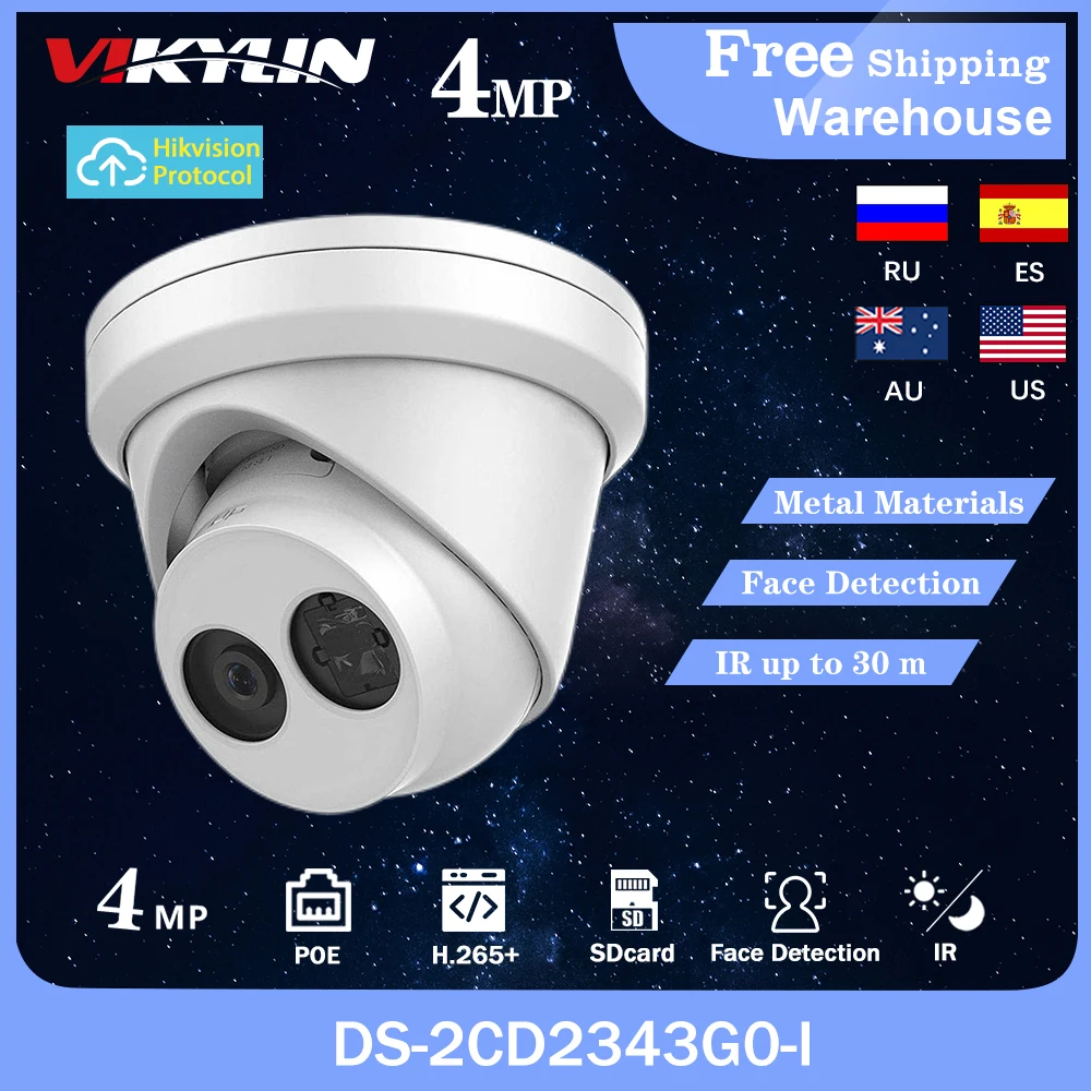 

OEM from Hikvision 4MP IP Camera DS-2CD2343G0-I Mini Security Turret WDR IR SD Card Slot Face Detect Video Surveillance Cameras