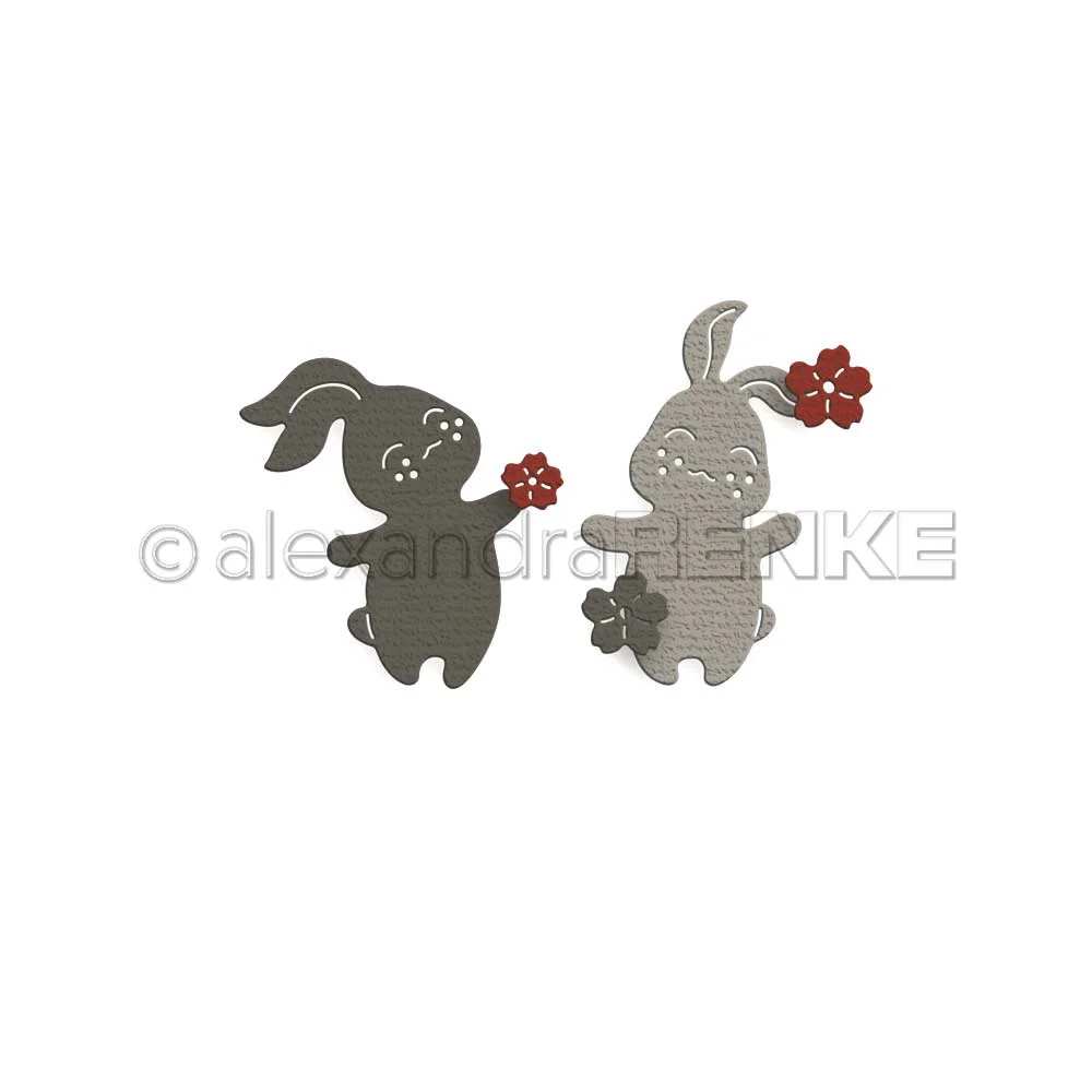 

2022 New Two Rabbits with Flowers Set Metal Cutting Dies Diy Gift Card Decorate Embossing Molds Craft Knife Blade Punch Template