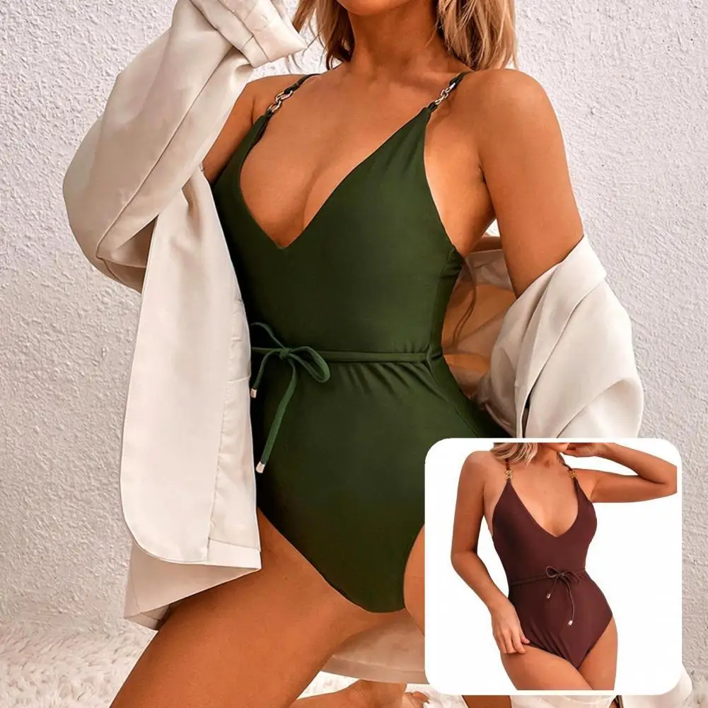 

Тонкий красивый Быстросохнущий купальный костюм обруч купальный костюм с глубоким V-образным вырезом для отдыха