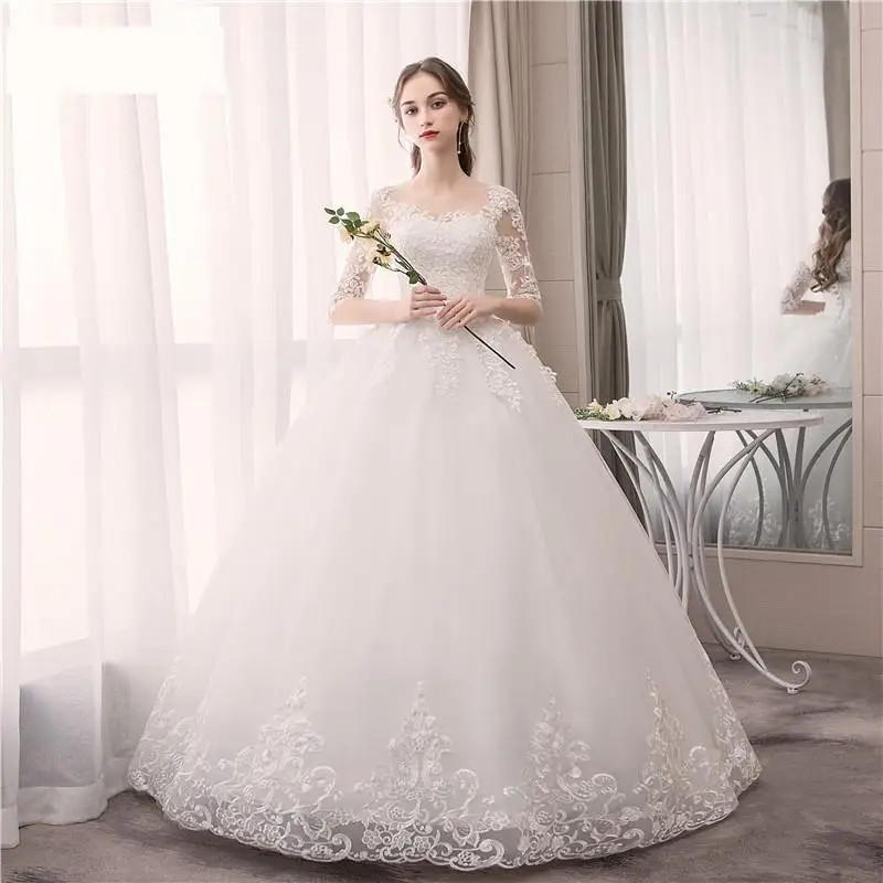 

Half Sleeve Lace Wedding Dress New Lace Up Ball Gown Princess Luxury Appliques Wedding Dresses Vestido De Noiva