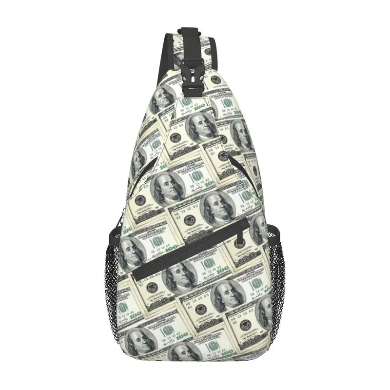

100 Dollar US Money Art Sling Chest Crossbody Bag Men Cool Banknotes Cash Stacks Shoulder Backpack for Travel Cycling