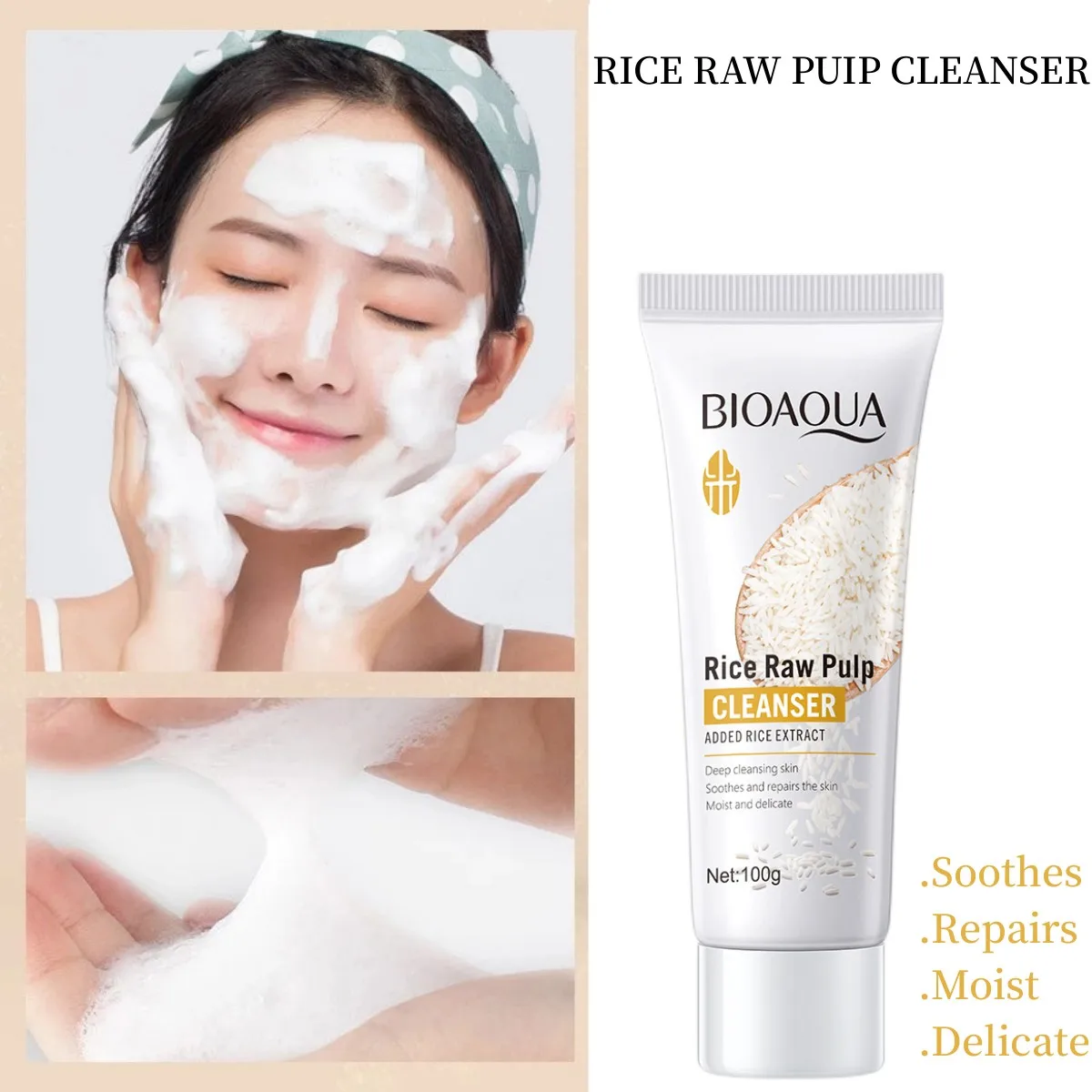 

Rice Milk Facial Gentle Cleanser Foam Face Wash Oil Control Deep Clean Moisturizing Refreshing Balance Whitening Skin Care 100g