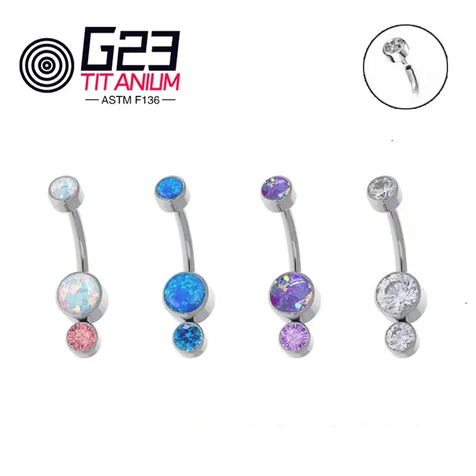 

ASTM F136 титановые кольца для пупка с круглым кубическим цирконием с внутренней резьбой, верхняя часть 14G, кольца для пупка
