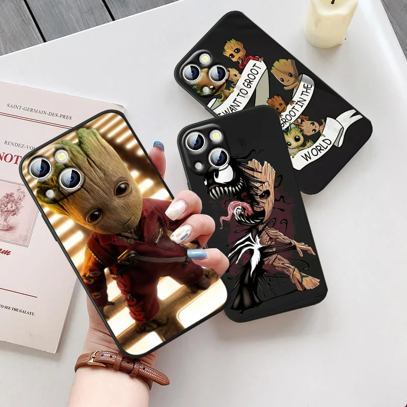 

Cool Marvel Groot For iPhone 14 13 12 11 Pro Max Mini XS Max X XR 7 8 Plus 5S Silicone Black Shell Phone Case