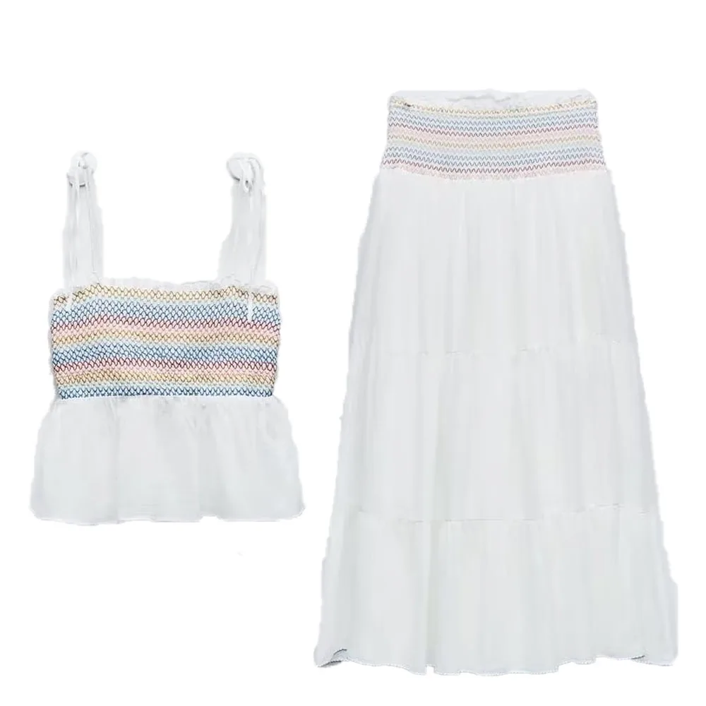 

Early autumn new fashion women's clothing sweet vacation style suspenders with rubber details top + high waist midi skirt
