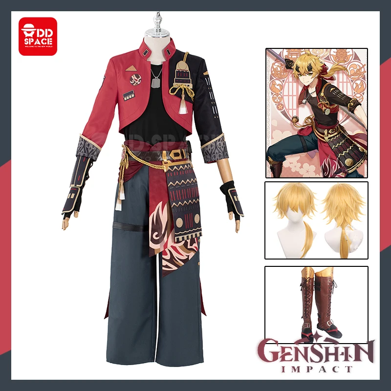 

Костюм для косплея Thoma Genshin Impact, костюм для косплея игры Genshin Thoma, парик для косплея, мужской костюм оружия для хэллоуивечерние