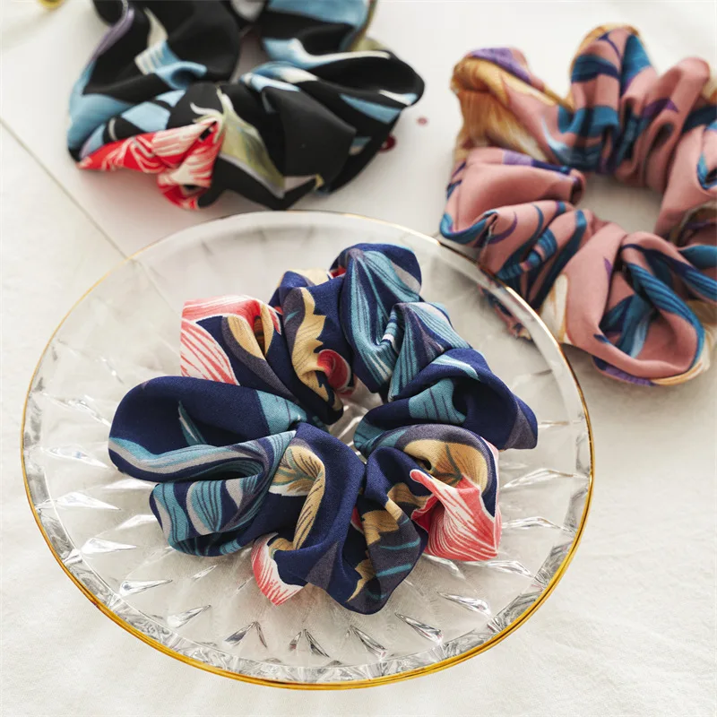 

Women Satin Silk Scrunchies Elastic hair Scrunchies Ponytail Holder Floral Hair Rope Rings Summer Hair Accessories Wholesale