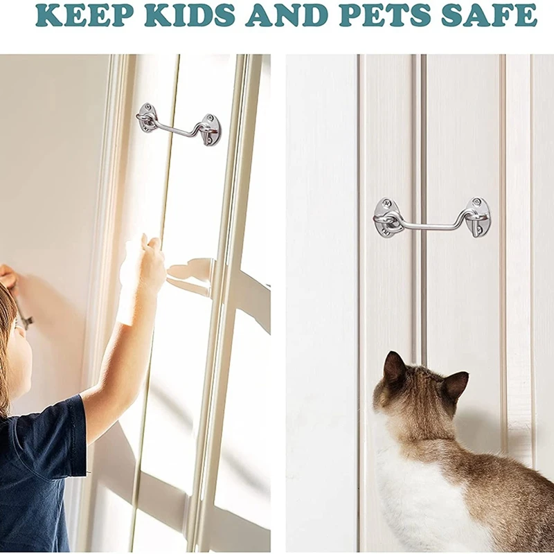 3Pcs Barn Door Latch Lock Hardware 4-Inch Sliding Eye Hook With Screws Stainless Steel Gate