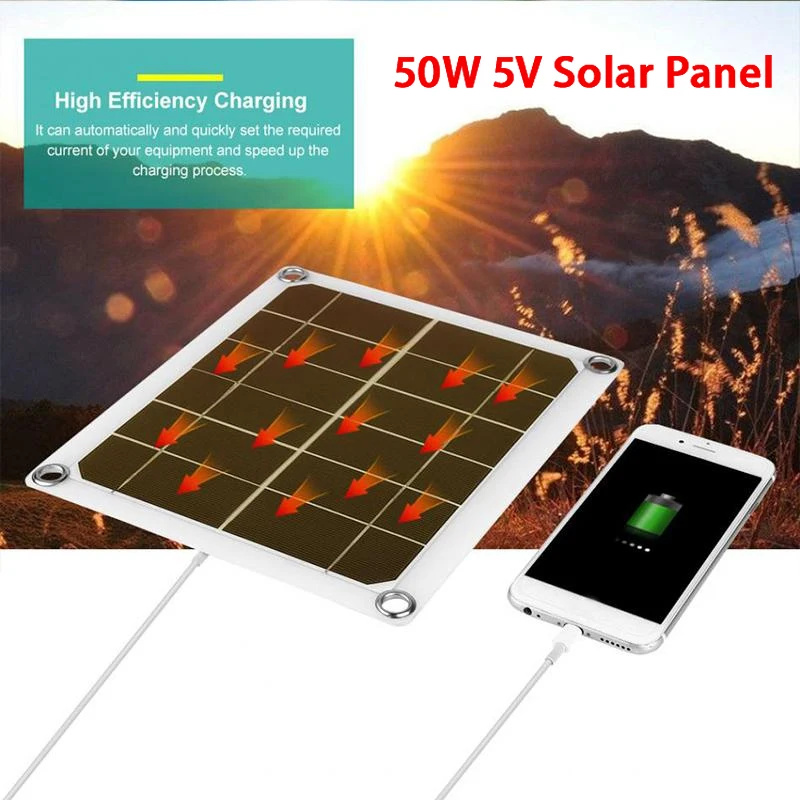 

50W 5V Solar Panel Portable Dual USB Battery Charger Solar Cells Board Car Charger For Phone RV Boat Yacht Camping Hiking