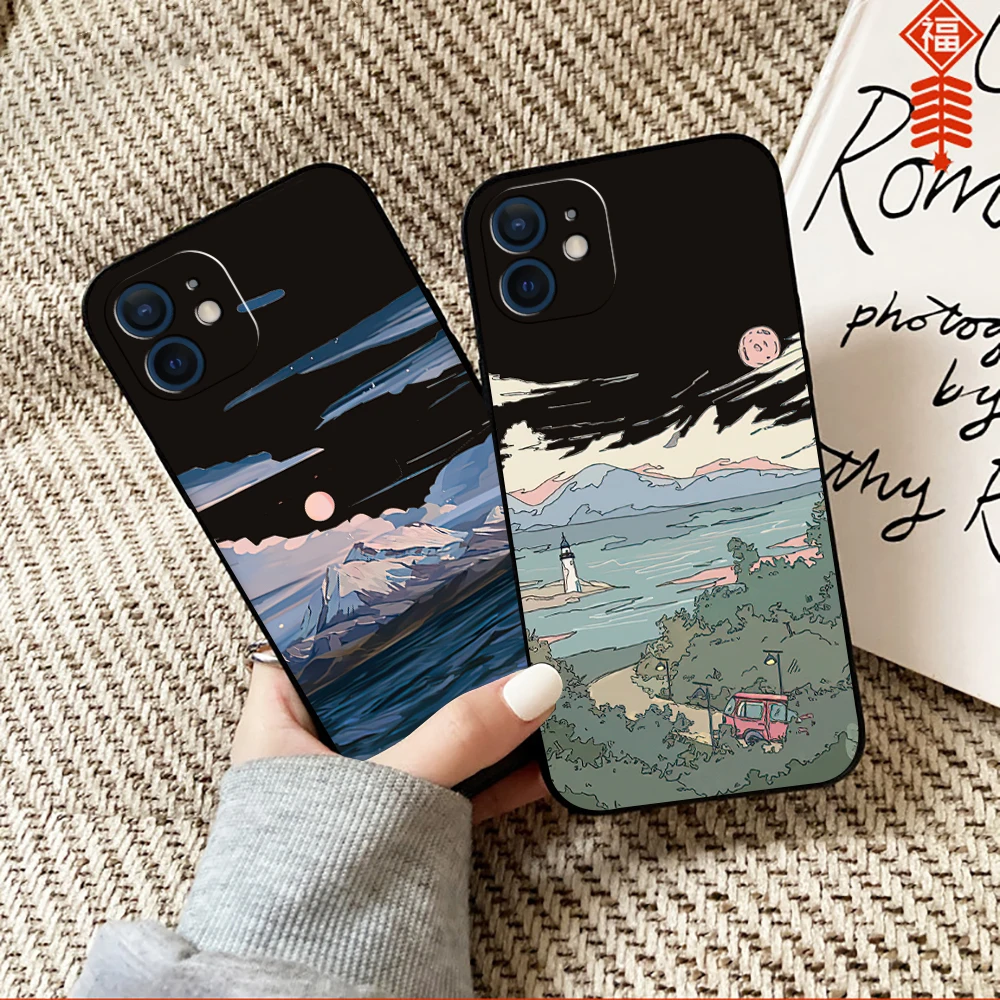 

Ink Painting Mountains And Rivers Phone Case For Funda iPhone 13 12 11 Pro Max Mini X XR XS Max SE 2020 6 6s 7 8 Plus Back
