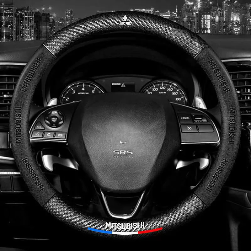 

3D Embossing Carbon Fiber Leather Car Steering Wheel Cover For MITSUBISHI Lancer Outlander ASX Pajero V93 V98 Auto Accessories