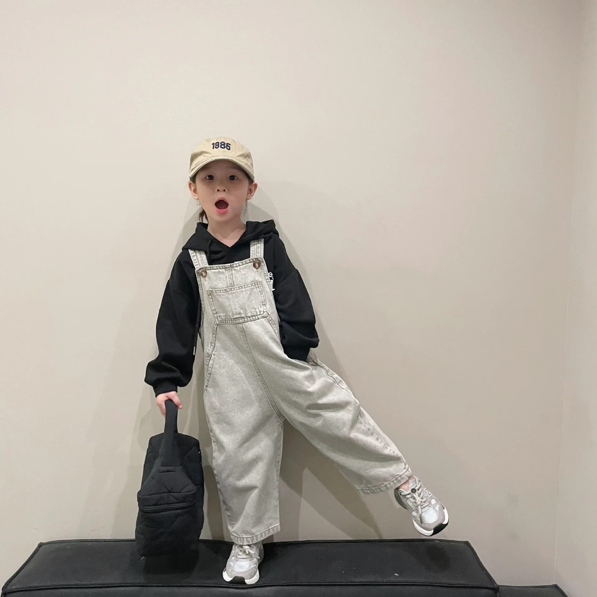 

2022 Overalls Pants Ankle Length Button Loose Straight Soft Solid Comfortable Casual Simple Fashion Autumn Children Unisex