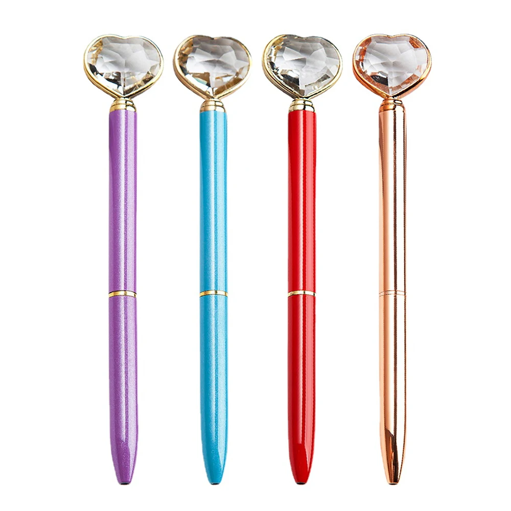 

Love Heart Crystal Ballpoint Pen for Writing Luxury Cute Stationery Teacher School Accessories Metal Spinning Ball Point Pen