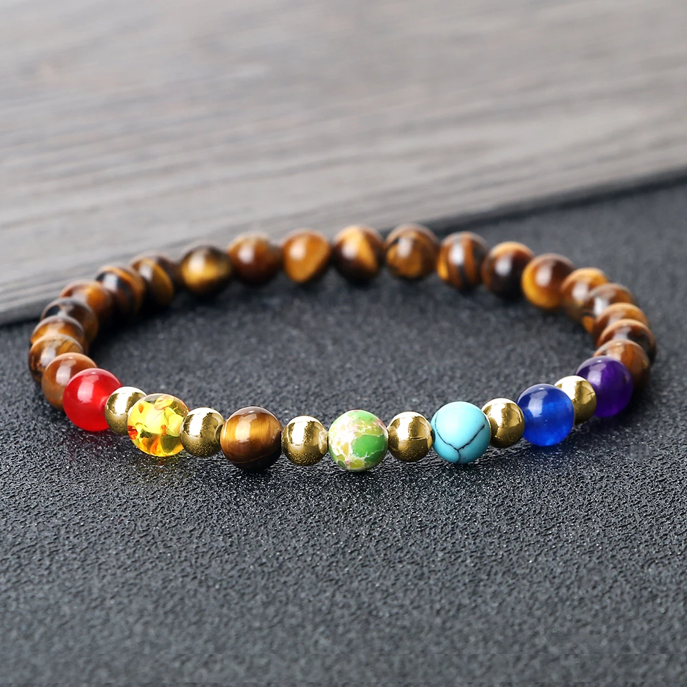Чакра рейки 6 мм натуральная лава тигровый глаз браслет из бисера для женщин и
