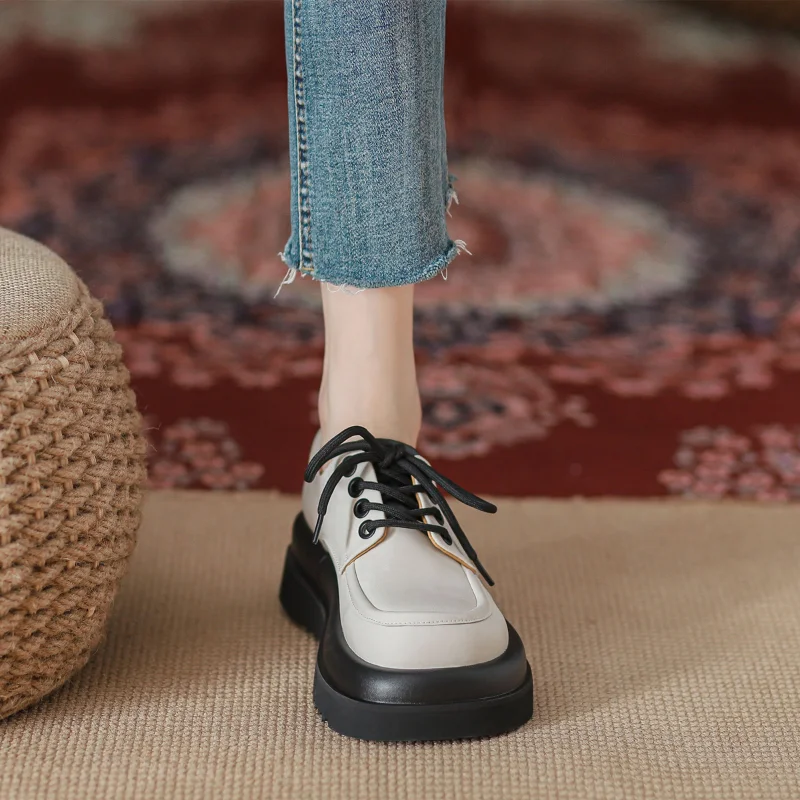 White Vintage Lolita Shoes Women 2022 Spring Summer Fashion Comfortable Lace Up Platform Oxford Loafers Casual Sneakers Women