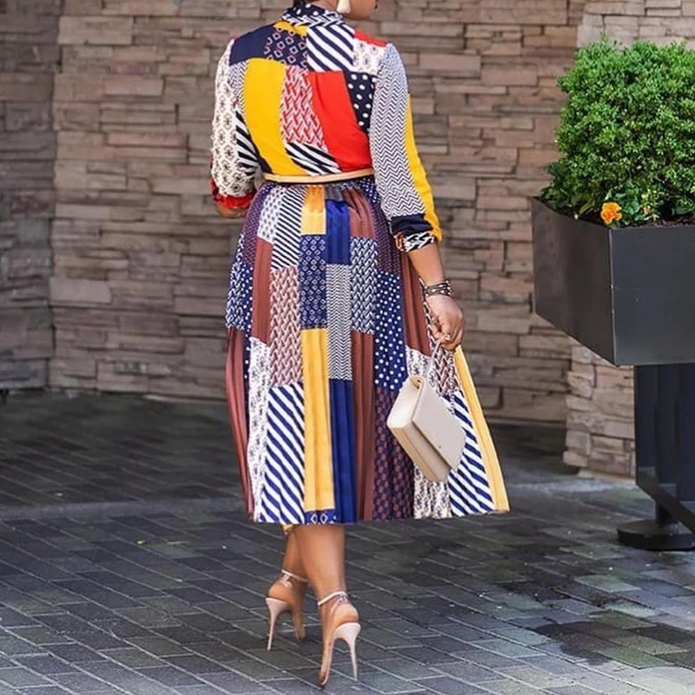Plus Size Women's Dress Spring Summer 2023 New Dress Style Printed Bow Neck Temperament 3/4 Sleeve Midlength Dress Women's Dress