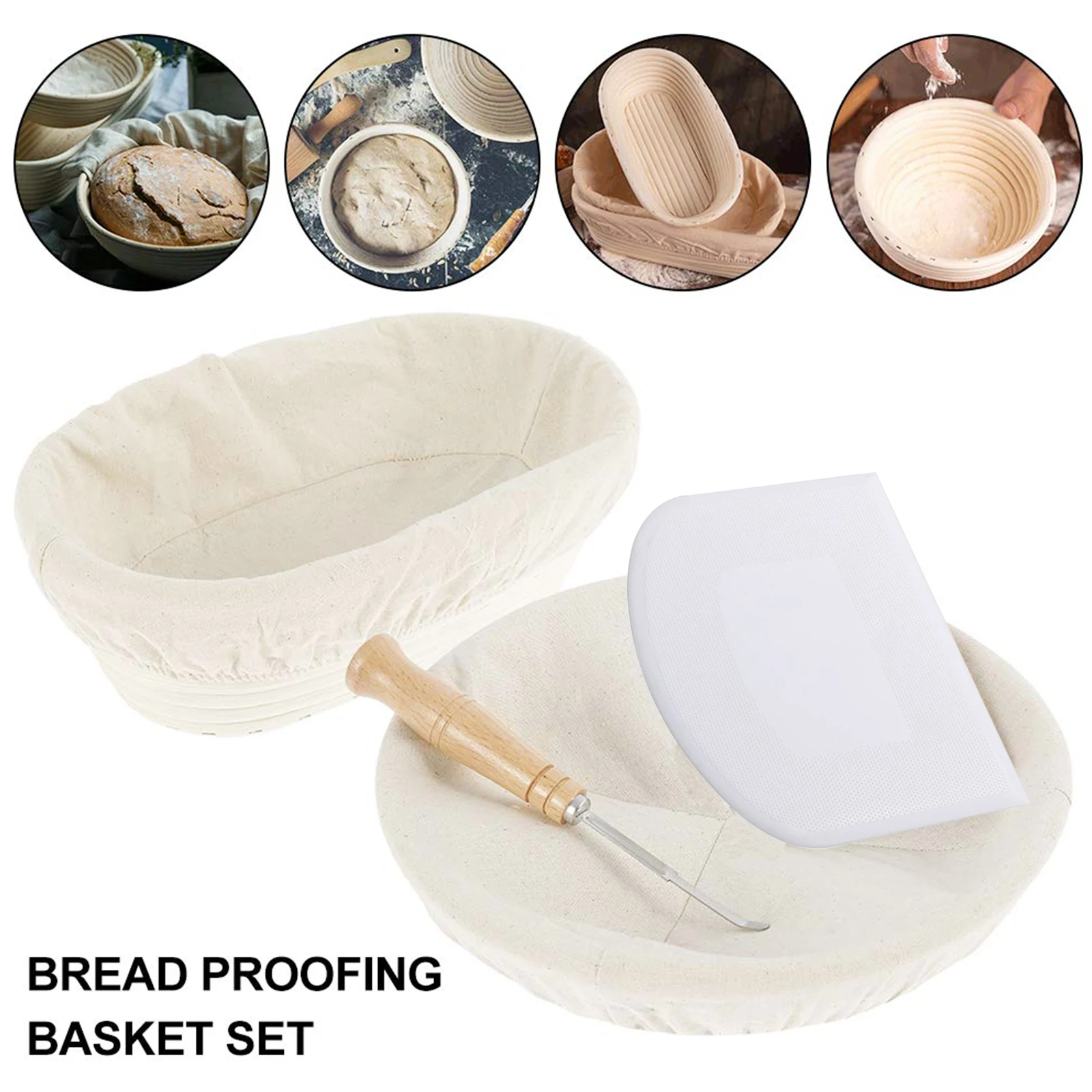 

Bread Fermentation Rattan Basket Cloth Cover Set Lined Reusable Round Oval Baking Bread Fermentation Basket Food Storage Basket