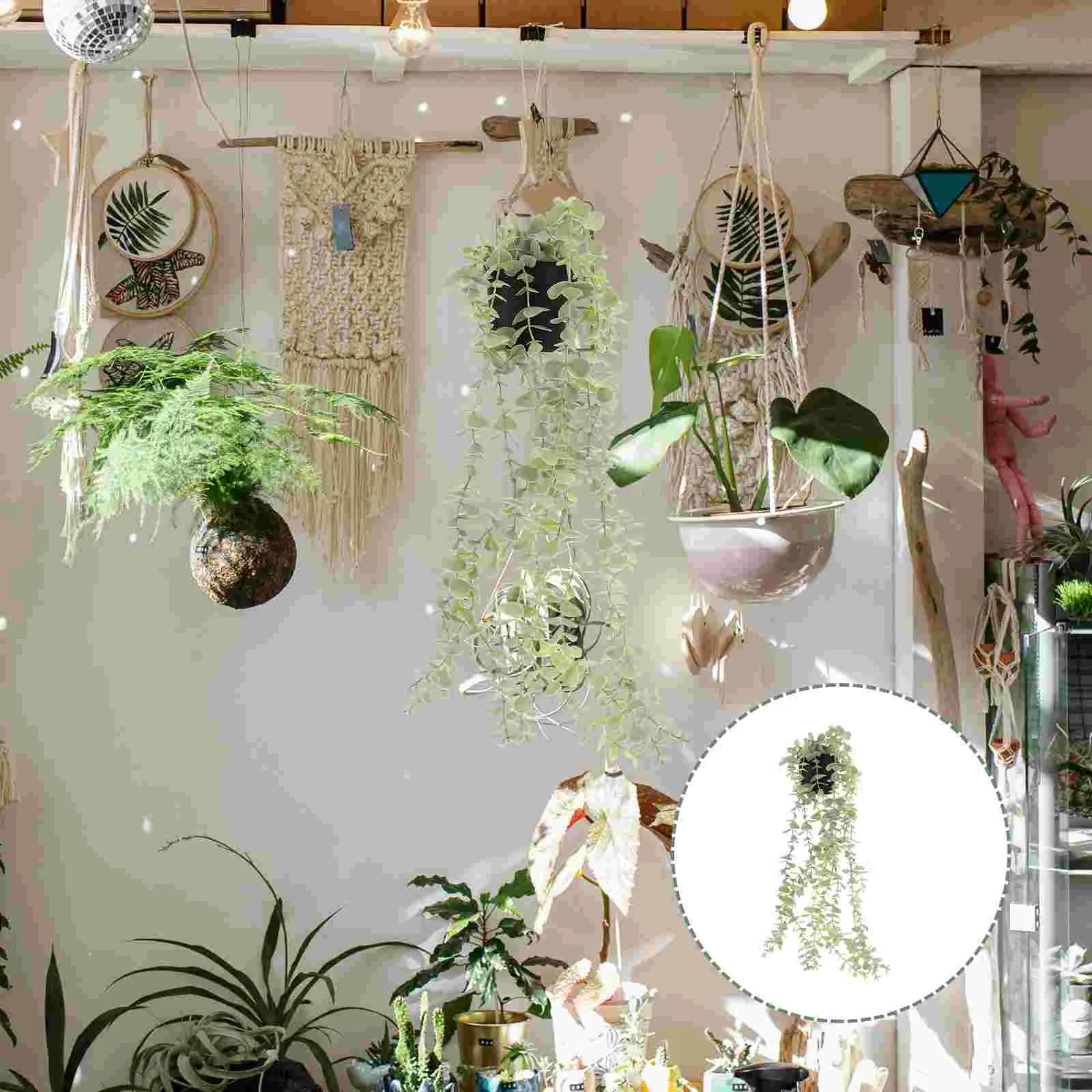 

Artificial Hangingfakeeucalyptus Greenery Ivy Potted Vine Garland Wall Decoration Wedding Leavesstring Ferns Faux Decor Stems