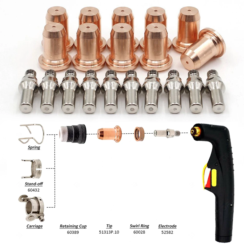 

20pcs Plasma Cutter Torch IPT-60 PT60 PT-60 Electrode Tips 1.0mm 52582 51313P.10 Long Tip Electrodes And Long Nozzles