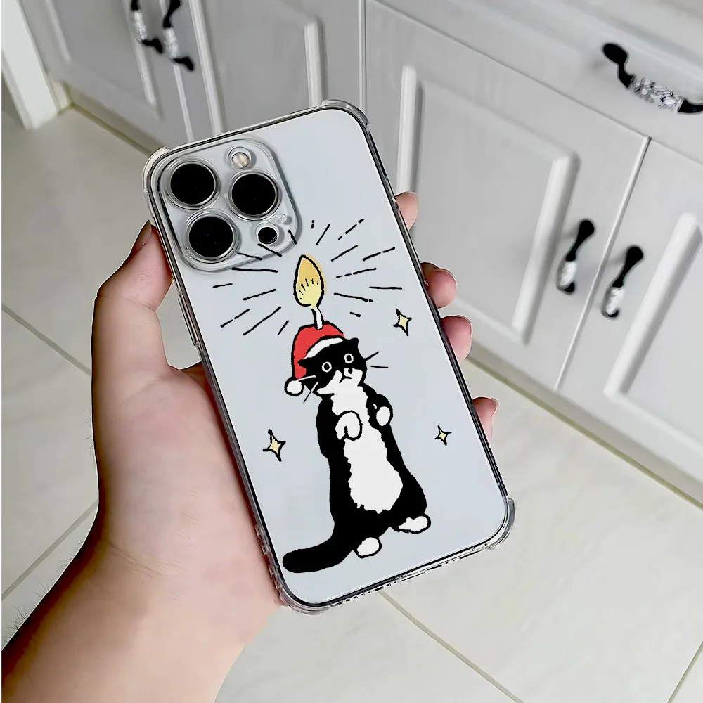 Для iPhone 17 16 15 14 13 12 11 Pro Xs Max Air 16e 7 8 6 6s Plus XR SE 2020 2022 Чехол Рождественский кот Силиконовый противоударный чехол (art.: 3920d26698abe) - 3920d26698abe