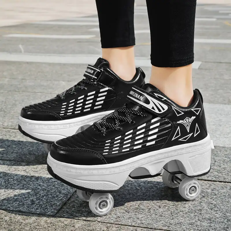 2022 Deform Wheel Skates Roller Skate Shoes With 4-Wheel For Children Rounds Walk Casual Deformation Parkour Runaway Sneakers