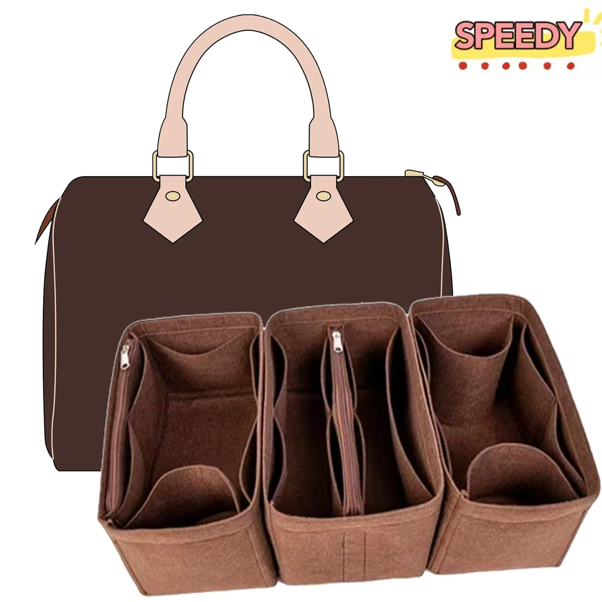 Фото Съемный фетровый кошелек-органайзер для роскошной сумки Speedy 25, 30, 35, косметичка, формирователь, подкладка, дорожная внутренняя сумка №1