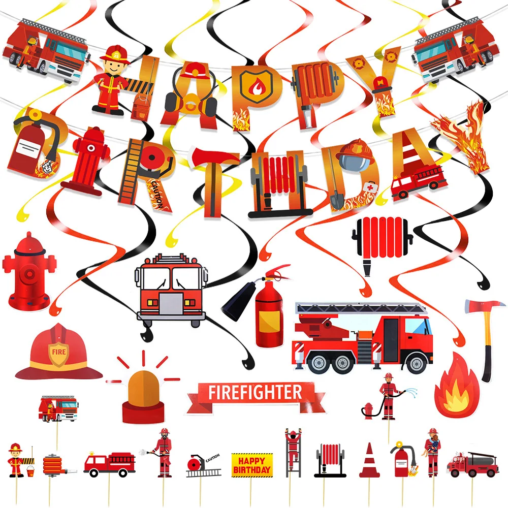 

JOYMEMO Engineering Vehicle Theme Party Decoration Letter Banner Spiral Pendant Cake Topper Set for Boys Birthday Party Supplies
