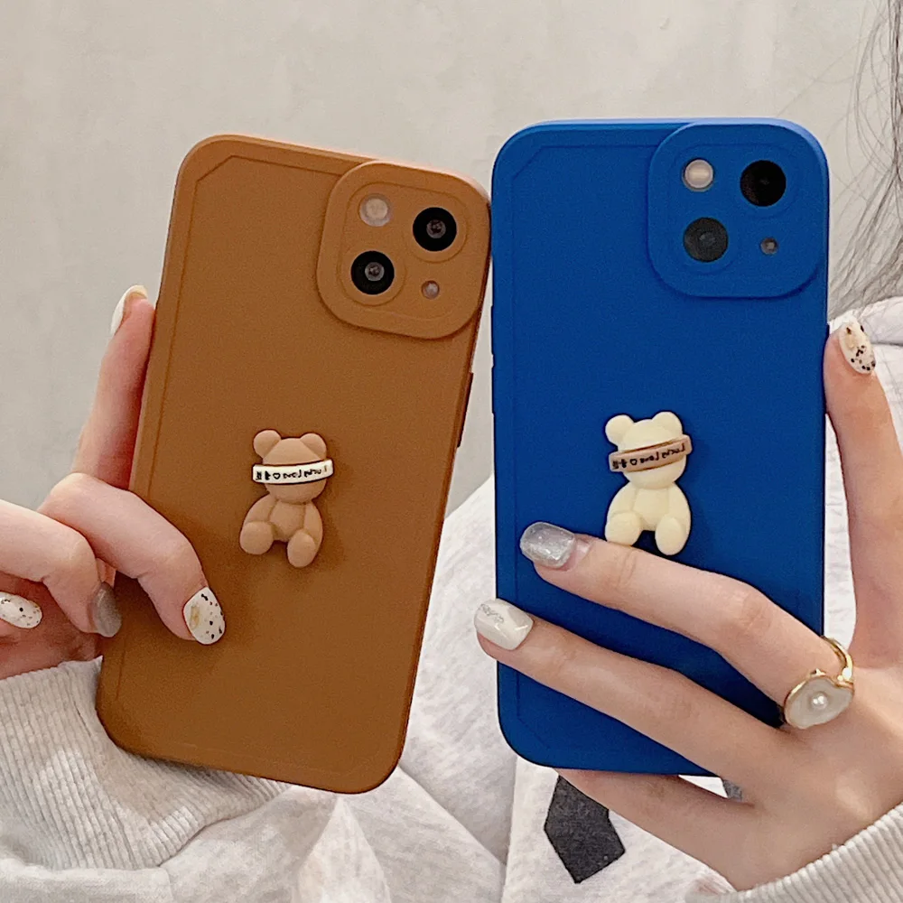 

3D sweet bear Case For iphone 13 pro case iPhone 11 12 Pro XR XS 7 8 Plus SE 6S Soft Bumper Cover Cute Smile Animal Bear Fundas