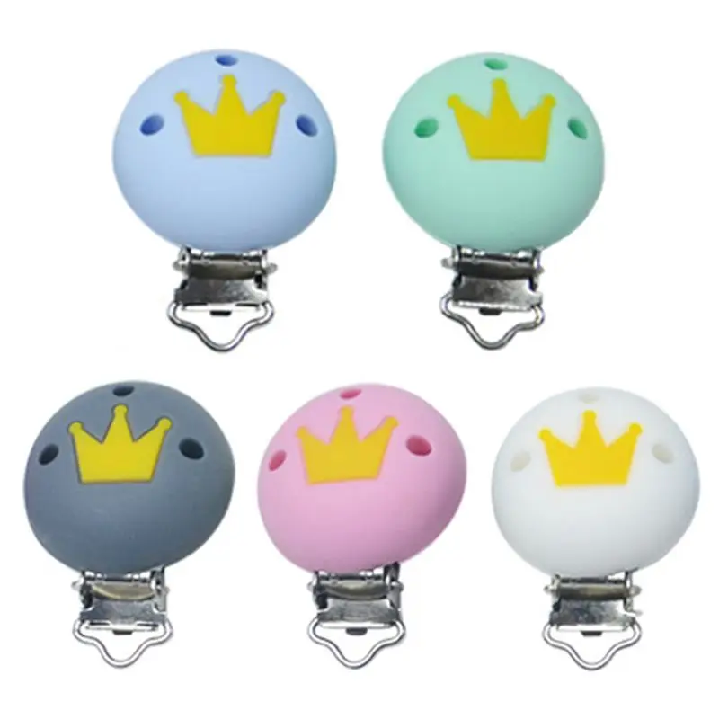 

Baby Pacifier Clip Chain Teething Toys Holder Silicone Beads Crown Shape Clips